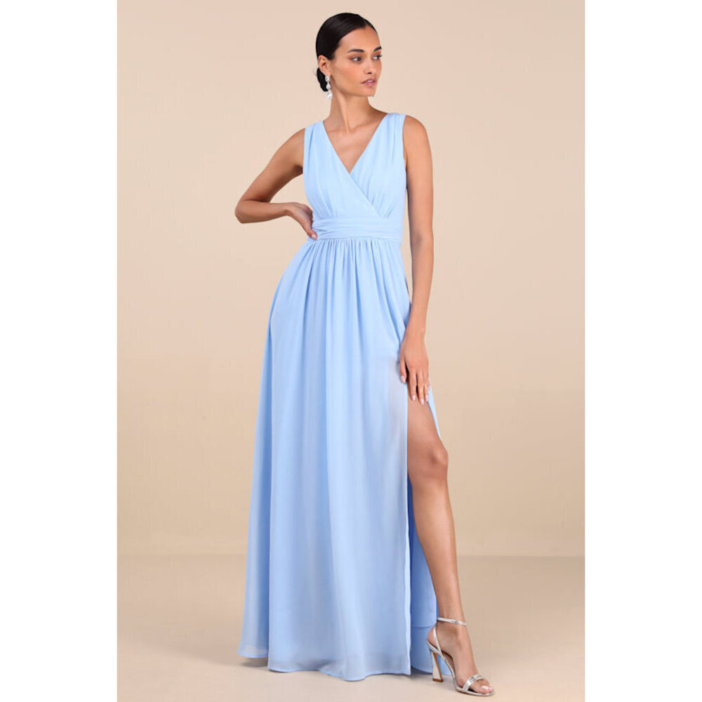 Lulus Thoughts Of Hue Light Blue Surplice Maxi Dress - Size L